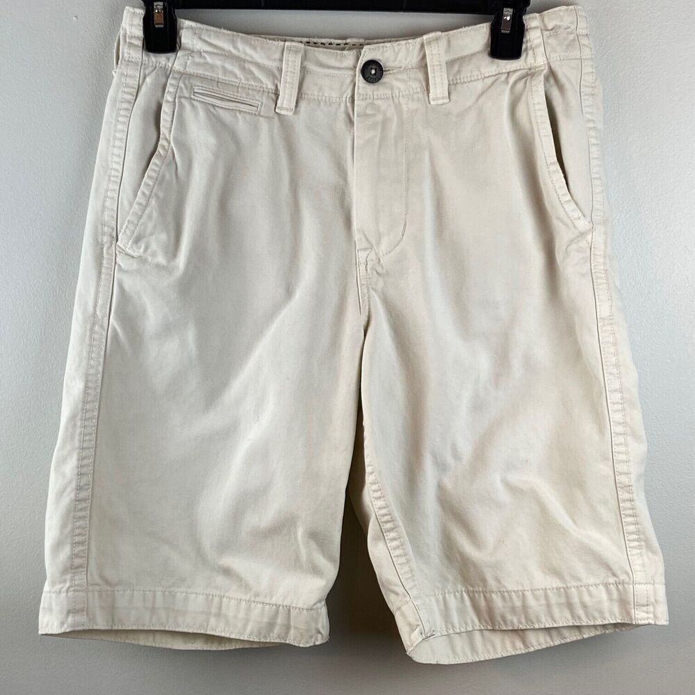 American Eagle Mens Khaki Shorts Size 30 Beige Longer Length Twill Casual